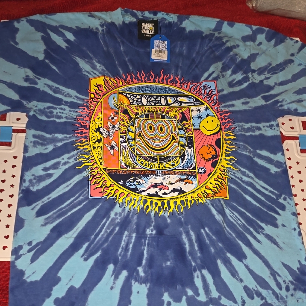 Market Studios Blue Tie-Dye T-Shirt with Flame Design Send Your Best Offer
